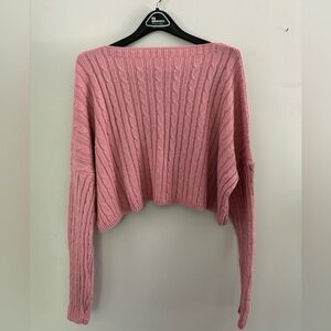 Pink Cable Knit Cropped Sweater